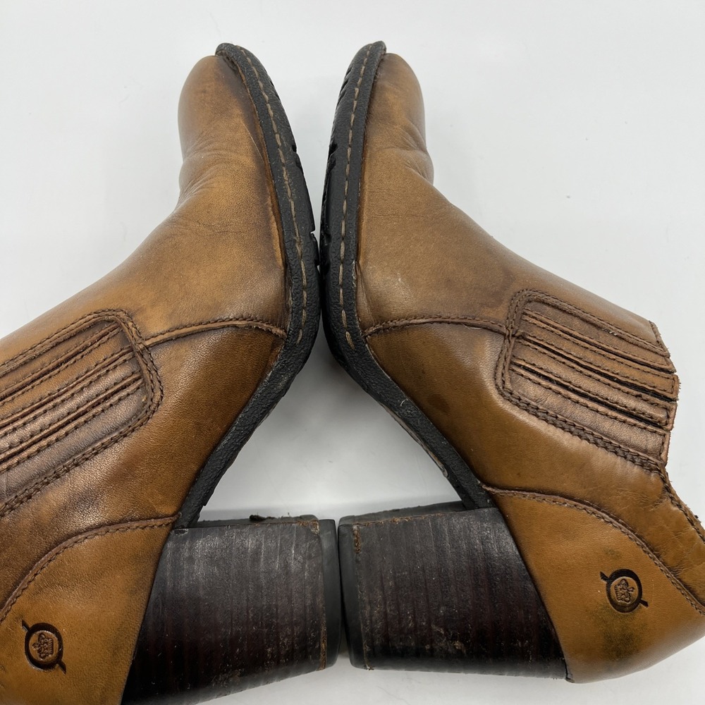 Born Women's Boot Size 8 Block Heel Brown Leather Slip On Western - Picture 8 of 16